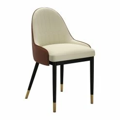 Coupon 🎁 Homary Beige And Brown Faux Leather Dining Chair Upholstered Dining Chair Set Of 2 👏