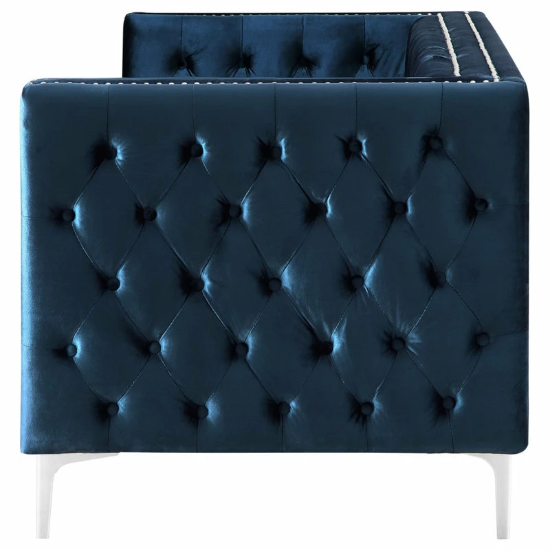 Promo ⭐ Inspired Home Jeannie Velvet 3-Seat Sofa Button Tufted With Metal Legs, Navy ⭐ - Image 5