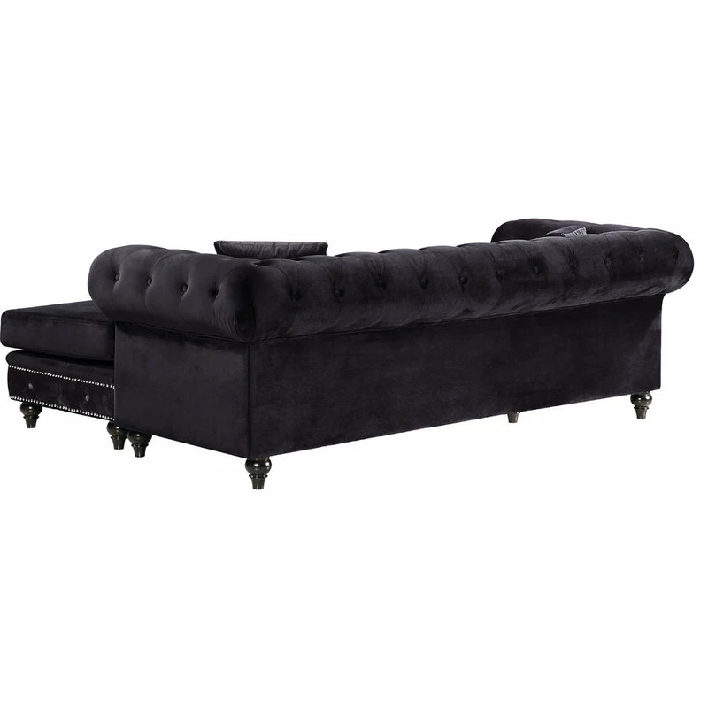 Deals 🌟 Meridian Furniture Sabrina Velvet 2-Piece Reversible Sectional, Black 🎉 - Image 5