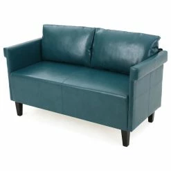 Wholesale 🌟 GDFStudio GDF Studio Harbison Leather Loveseat Settee, Teal 🤩