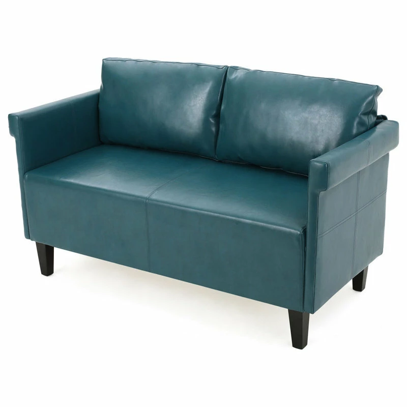 Wholesale 🌟 GDFStudio GDF Studio Harbison Leather Loveseat Settee, Teal 🤩