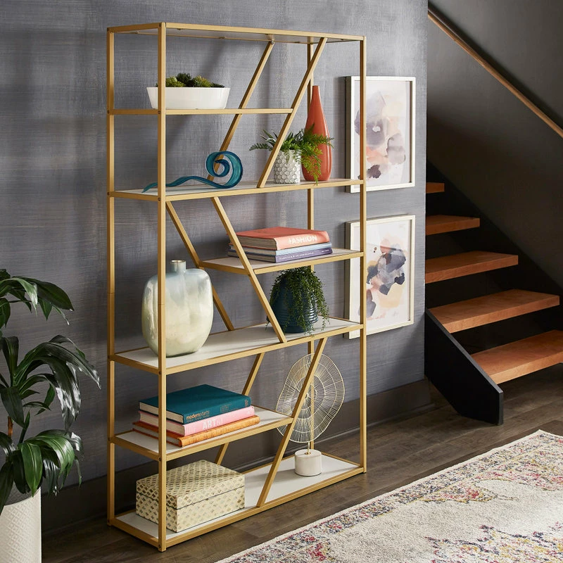 Deals 🤩 Inspire Q Marina Geometric Gold Finish Powder 🧥 Coat Metal Bookcase ⌛ - Image 7