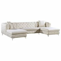 Flash Sale 😉 Meridian Furniture Gail Velvet 3-Piece Sectional, Cream 😍