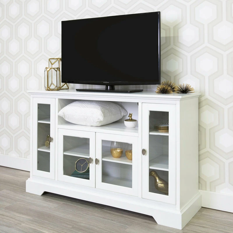 Hot Sale 🎉 Walker Edison 52" Wood Highboy TV Media Stand Storage Console, White 🥰 - Image 3
