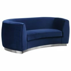 Top 10 🤩 Meridian Furniture Julian Velvet Loveseat, Navy, Chrome Base ✨