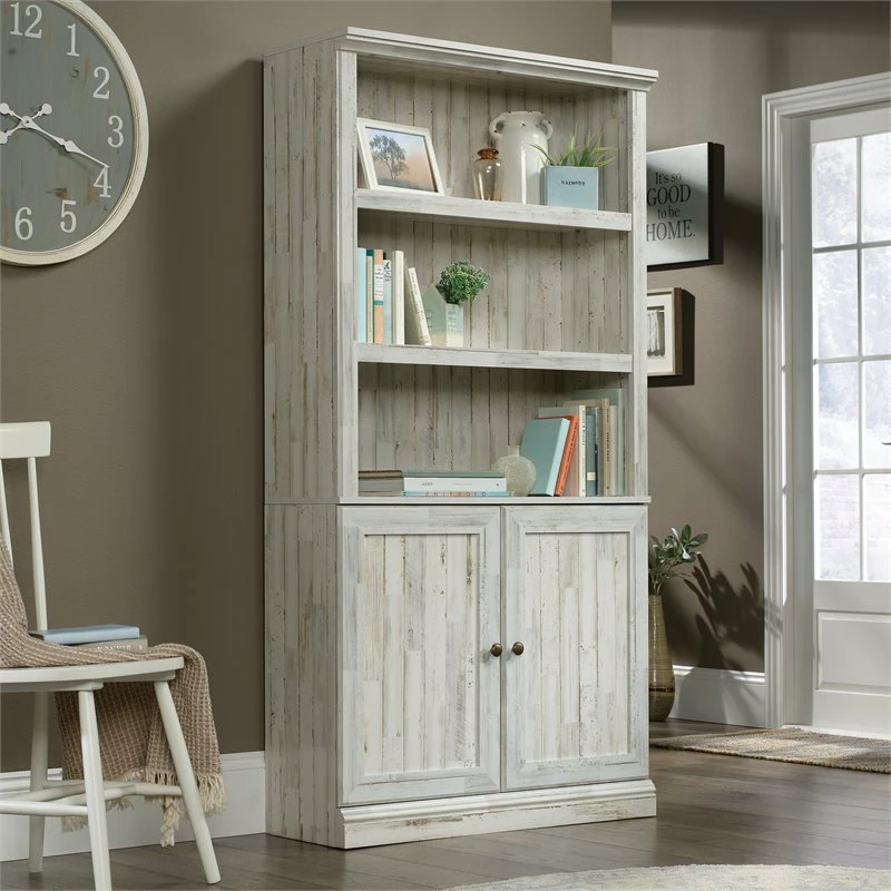 Buy ๐ Sauder Misc Storage 3-Shelf 2-Door Tall Wood Bookcase In White Plank ๐ - Image 2
