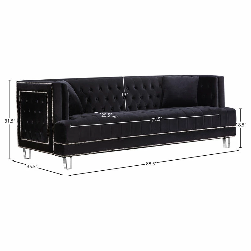 Best deal 😀 Meridian Furniture Lucas Velvet Sofa, Black 🔥 - Image 6