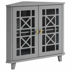 Discount ⌛ Walker Edison Gwen Fretwork Corner Accent Cabinet - Grey 🤩