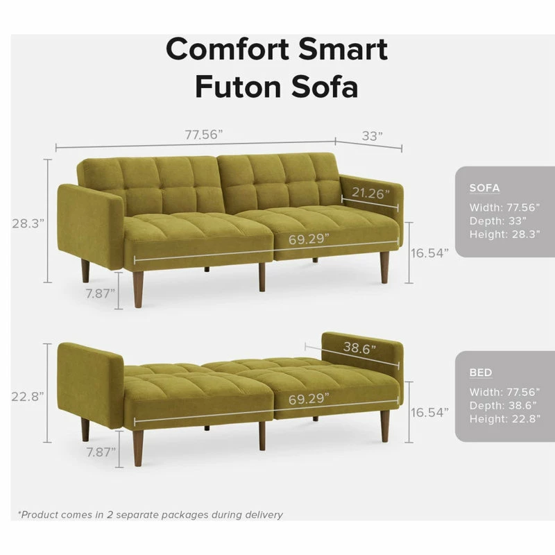 Cheapest 🧨 MopioInc Mopio Aaron Futon Convertible Sofa Sleeper Light Gray, Antique Gold 🥰 - Image 2