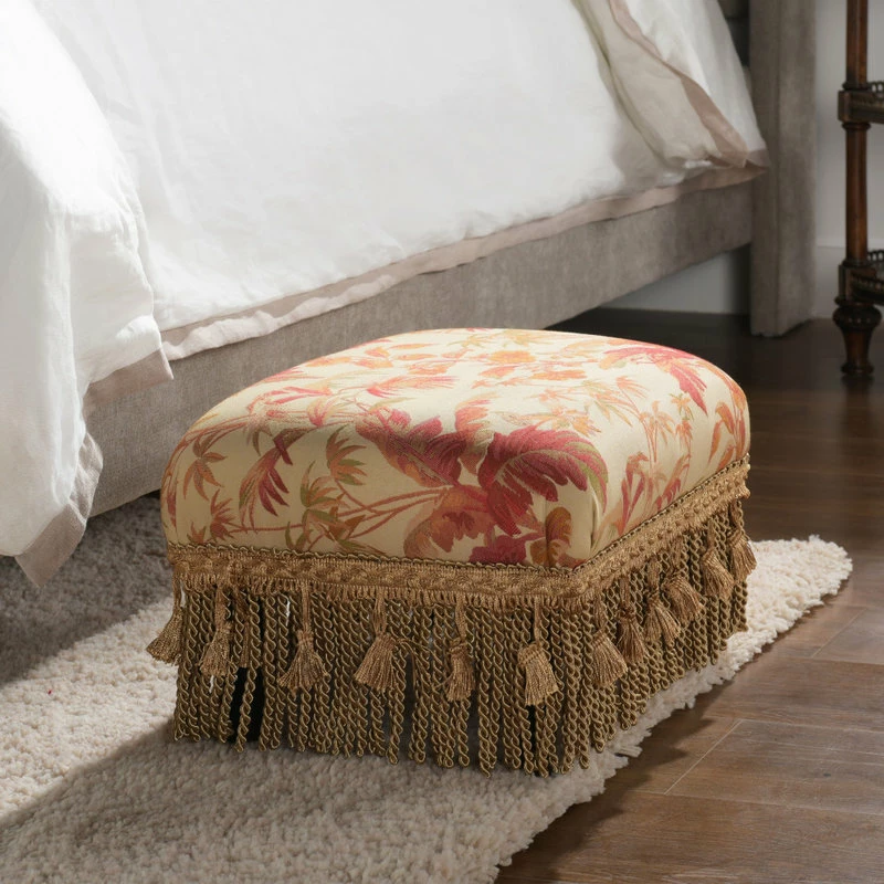 Best Sale ๐ Jennifer Taylor Home Fiona Accent Footstool Ottoman, Orange Beige Floral Jacquard ๐คฉ - Image 2