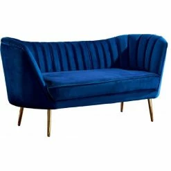 Deals ⭐ Meridian Furniture Margo Velvet Loveseat, Navy 👏