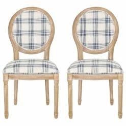 Best deal 🔥 GDFStudio Lariya French Country Fabric Dining Chairs (Set Of 2), Dark Blue Plaid + Natural 🛒
