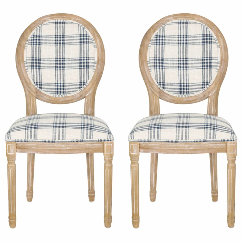 Best deal ๐ฅ GDFStudio Lariya French Country Fabric Dining Chairs (Set Of 2), Dark Blue Plaid + Natural ๐