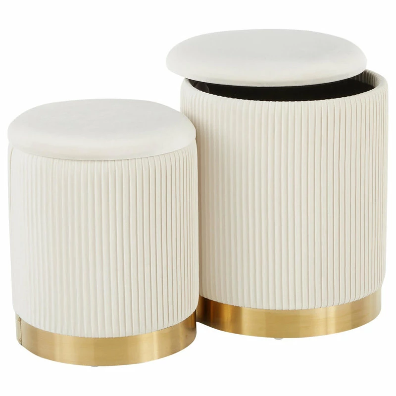 Buy ๐ Lumisource Marla Gold And Cream Nesting Pleated Ottoman Set OT-MARLA PLT VCR ๐ - Image 2