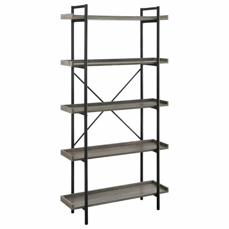 Budget ๐ Walker Edison 68" Industrial Metal Bookcase - Grey Wash ๐ฅฐ - Image 3