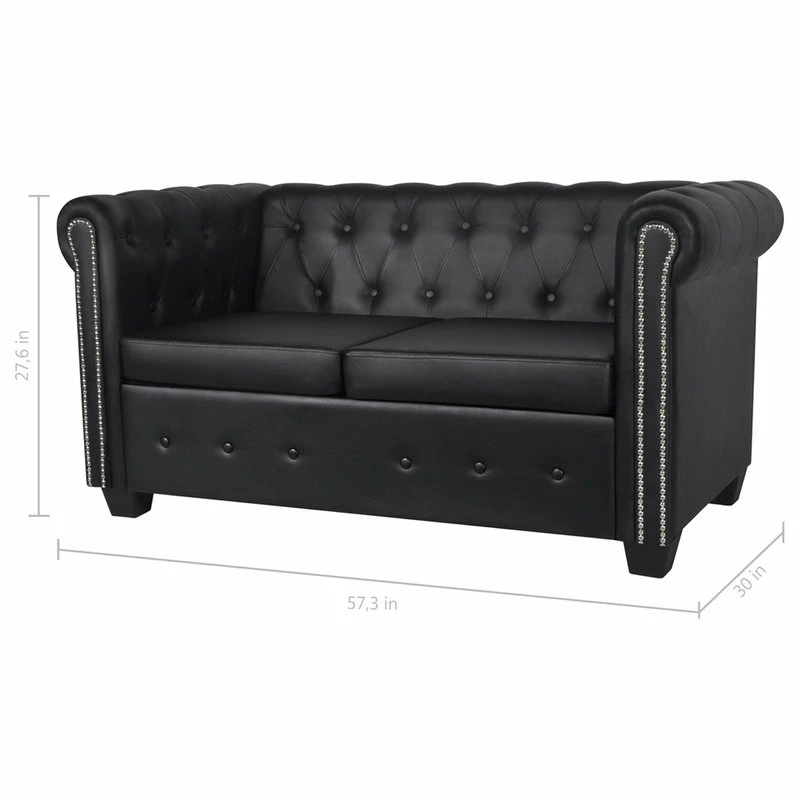 Budget ๐ Vida XL LLC VidaXL Chesterfield 2-Seater Artificial Leather Black Living Room Furniture โจ - Image 5