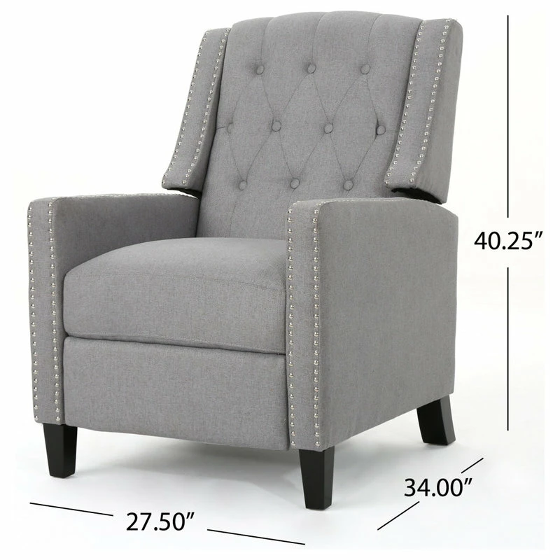 Coupon 🔔 GDFStudio GDF Studio Izaak Tufted Back Fabric Recliner Chair, Light Gray ⌛ - Image 4