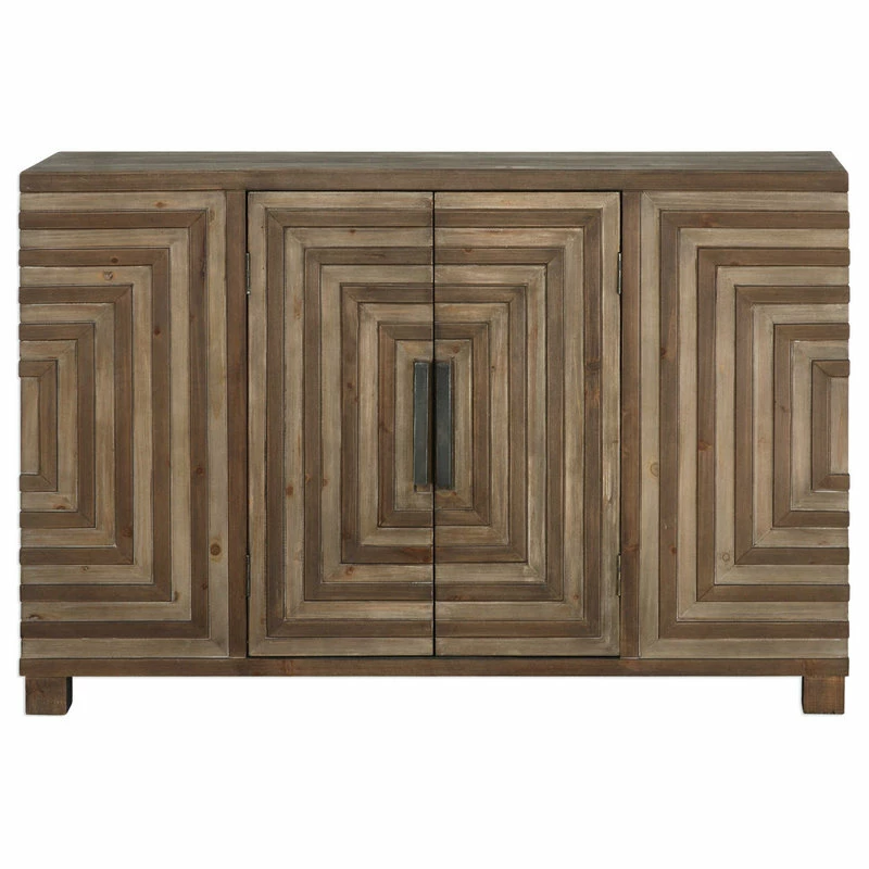 Wholesale 💯 Uttermost Midcentury Modern Pieced Wood Console Cabinet, Geometric Table Squares 🤩