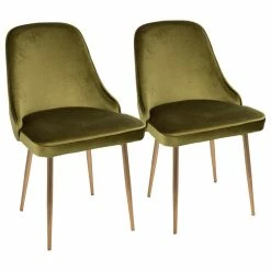Discount 🎁 LumiSource Marcel Dining Chair With Gold Frame/Green Velvet Fabric, Set Of 2 ✨