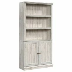 Buy 🔔 Sauder Misc Storage 3-Shelf 2-Door Tall Wood Bookcase In White Plank 😍