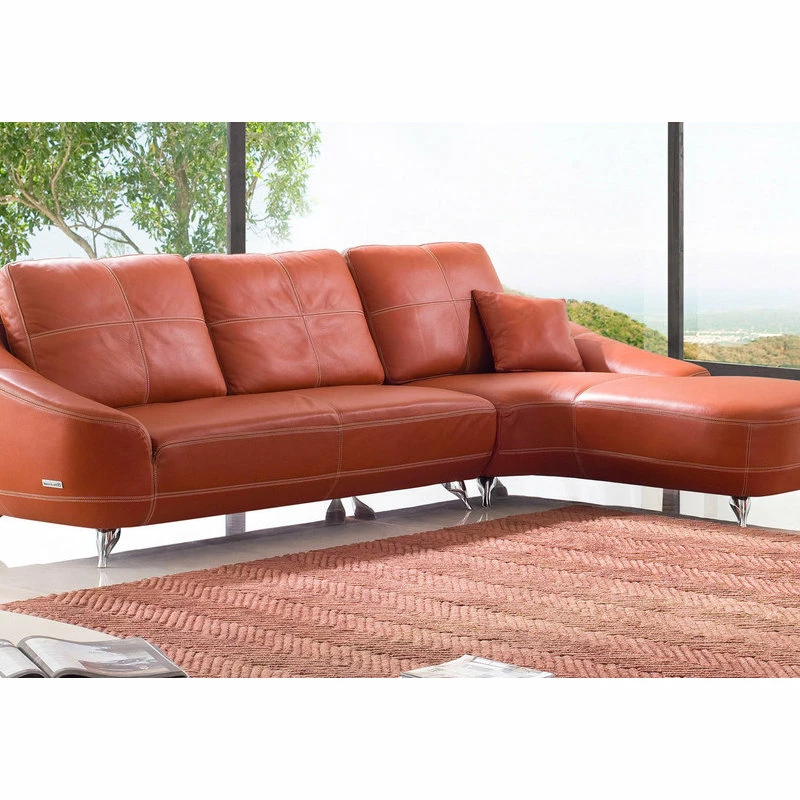 Outlet ⌛ Zuri Furniture Modern Lucy Orange Italian Leather Sectional Sofa - Right Chaise 🥰 - Image 3