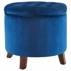 Deals 🛒 Belleze Storage Ottoman With Button Tufted Accents, Navy Blue 👏