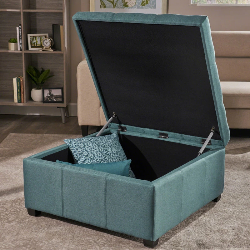 New 🛒 GDFStudio GDF Studio Carlyle Fabric Storage Ottoman, Dark Teal Fabric ✨ - Image 3