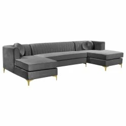 Top 10 ❤️ Meridian Furniture Graham Gray Velvet 3pc. Sectional, Gray 🌟