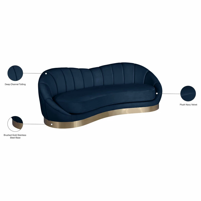 New โ Meridian Furniture Shelly Velvet Sofa With Brushed Gold Stainless Steel Base, Navy ๐ - Image 8