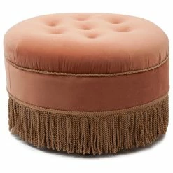 Best Pirce ⭐ Jennifer Taylor Home Yolanda Tufted Round Ottoman With Bullion Trim, Peachy Orange Velvet 🧨