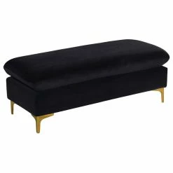 Wholesale 🎁 Meridian Furniture Naomi Velvet Ottoman/Bench, Gold And Chrome Leg Set, Black 🎁