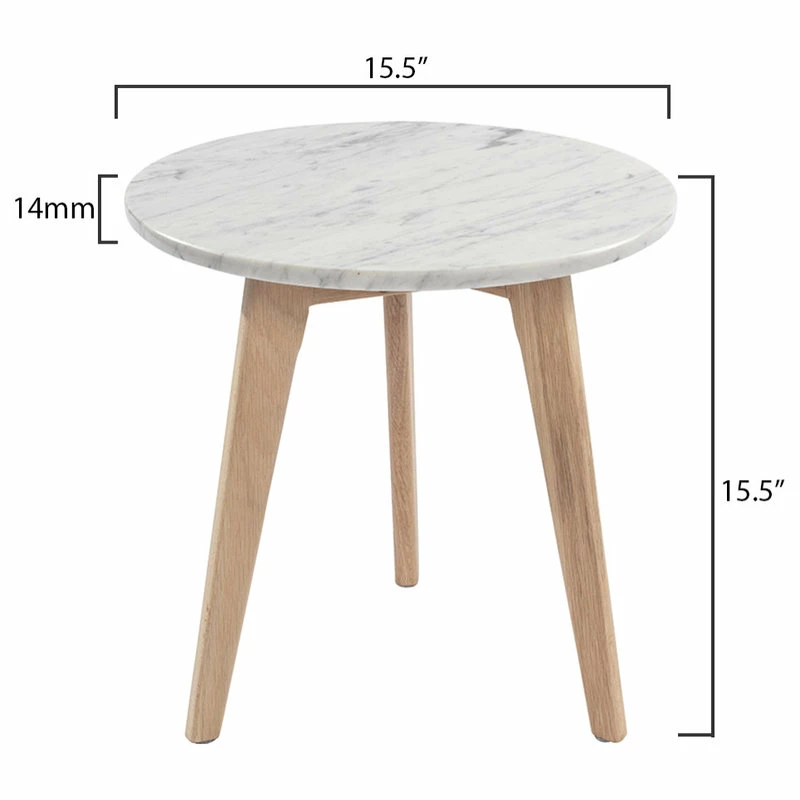 New โจ The Bianco Collection Cherie 15" Round Italian Carrara White Marble Side Table With Oak Legs ๐ - Image 7