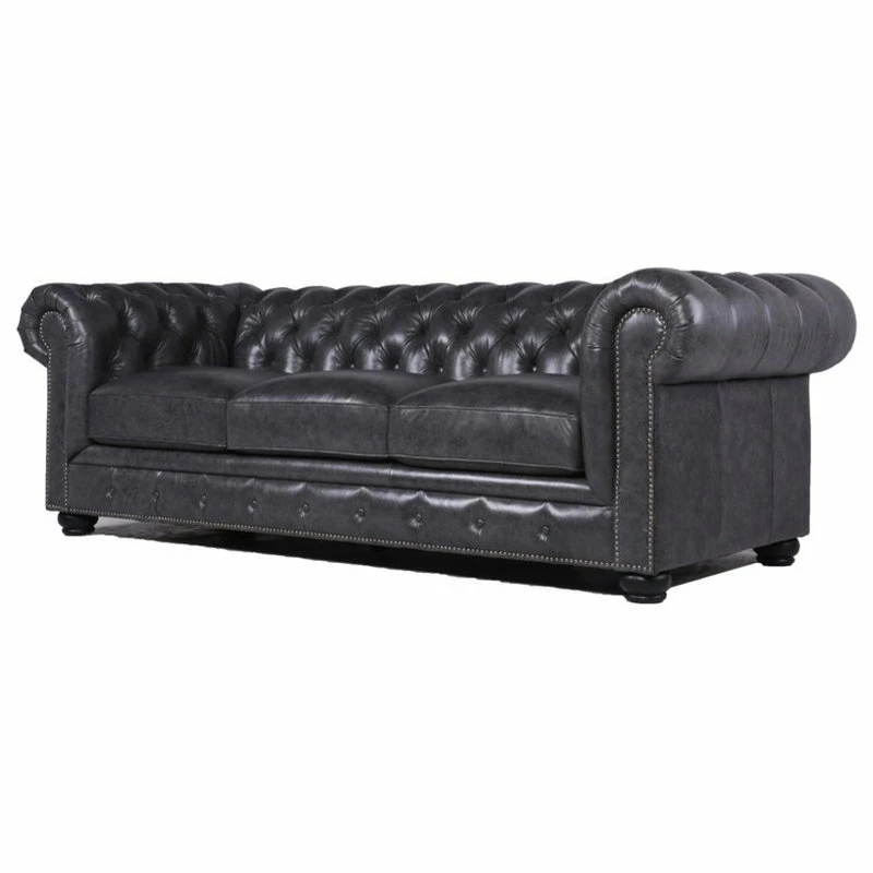 Hot Sale π Bowery Hill Traditional Gray Leather Chesterfield Sofa In Grey π - Image 3