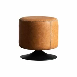 Promo ⌛ Homary Swivel Ottoman Rotating Round Footrest 16" Upholstered PU Brown 😍