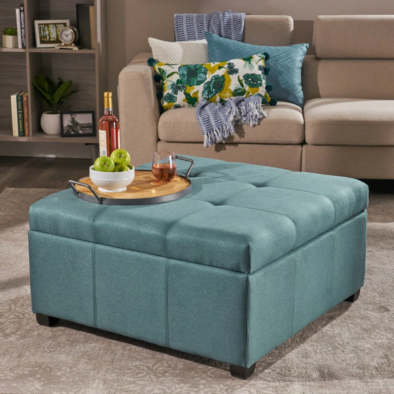 New 🛒 GDFStudio GDF Studio Carlyle Fabric Storage Ottoman, Dark Teal Fabric ✨ - Image 2