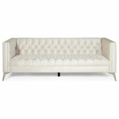 Best deal 🥰 GDFStudio Roxanne Tufted Velvet 3 Seat Sofa, Beige/Silver 🌟