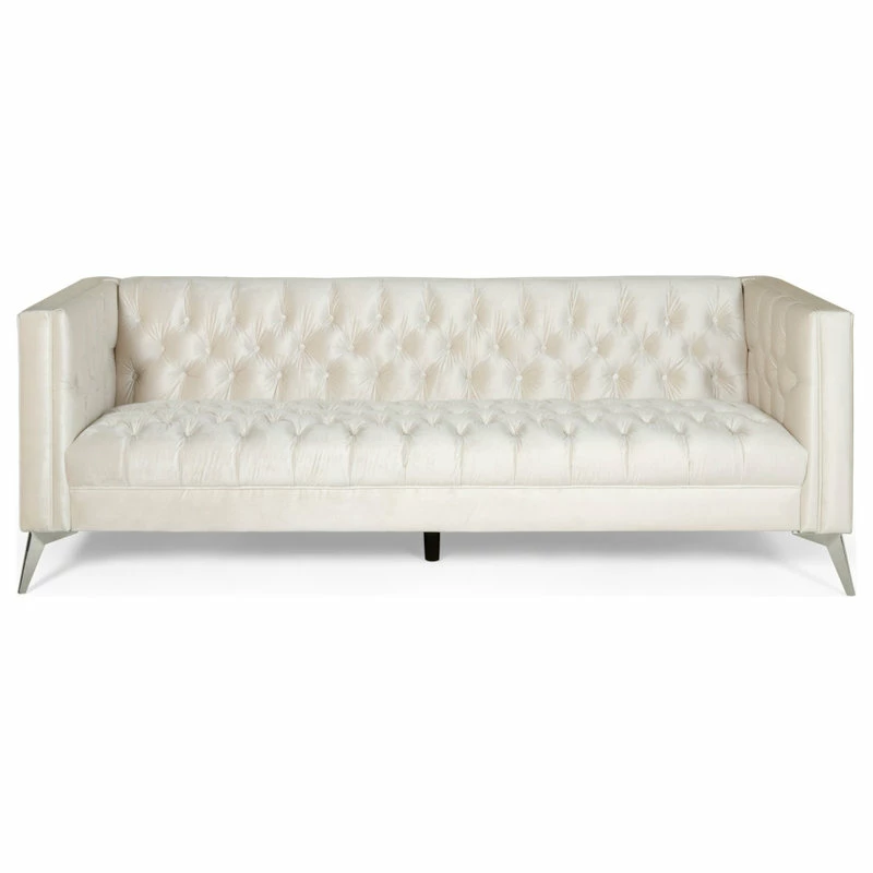 Best deal ๐ฅฐ GDFStudio Roxanne Tufted Velvet 3 Seat Sofa, Beige/Silver ๐