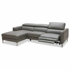 Coupon 👏 Zuri Furniture Modern Slate Leather Reno Sectional Power Recliner Left Chaise 🔥