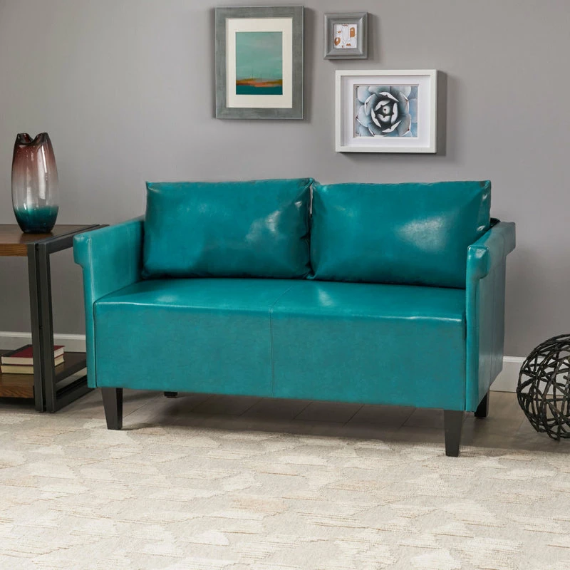 Wholesale 🌟 GDFStudio GDF Studio Harbison Leather Loveseat Settee, Teal 🤩 - Image 2