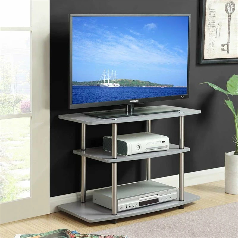 New ❤️ Convenience Concepts Designs2Go 32" Three-Tier TV Stand In Gray Wood Finish ✨ - Image 2