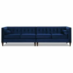 Hot Sale 😉 Jennifer Taylor Home Jack 118" Modern Tuxedo Tufted Long Modular Sofa, Navy Blue Velvet 💯