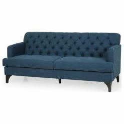 Budget 💯 GDFStudio Hastings Contemporary Tufted Fabric 3 Seater Sofa, Navy Blue/Dark Brown 🤩
