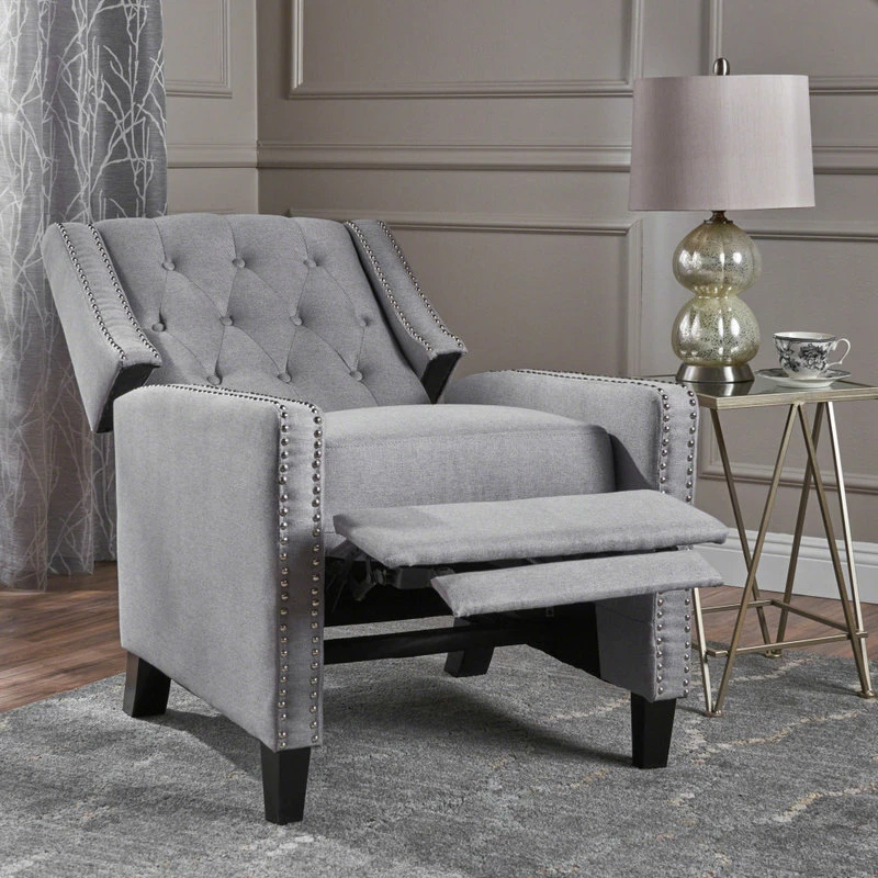 Coupon 🔔 GDFStudio GDF Studio Izaak Tufted Back Fabric Recliner Chair, Light Gray ⌛ - Image 3