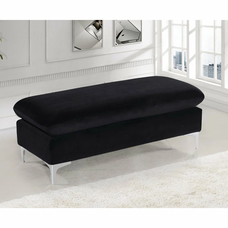Wholesale π Meridian Furniture Naomi Velvet Ottoman/Bench, Gold And Chrome Leg Set, Black π - Image 2