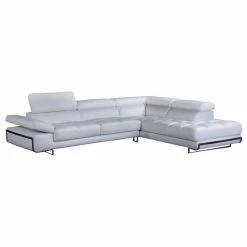 Best Pirce 🎁 Divani Casa Myst Modern Eco Leather & Metal Right Facing Sectional Sofa In White 😀