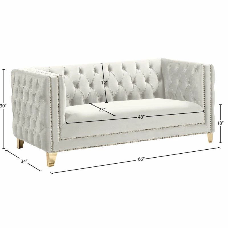 Cheapest ๐คฉ Meridian Furniture Michelle Fabric Upholstered Loveseat, Gold Iron Legs ๐ - Image 9