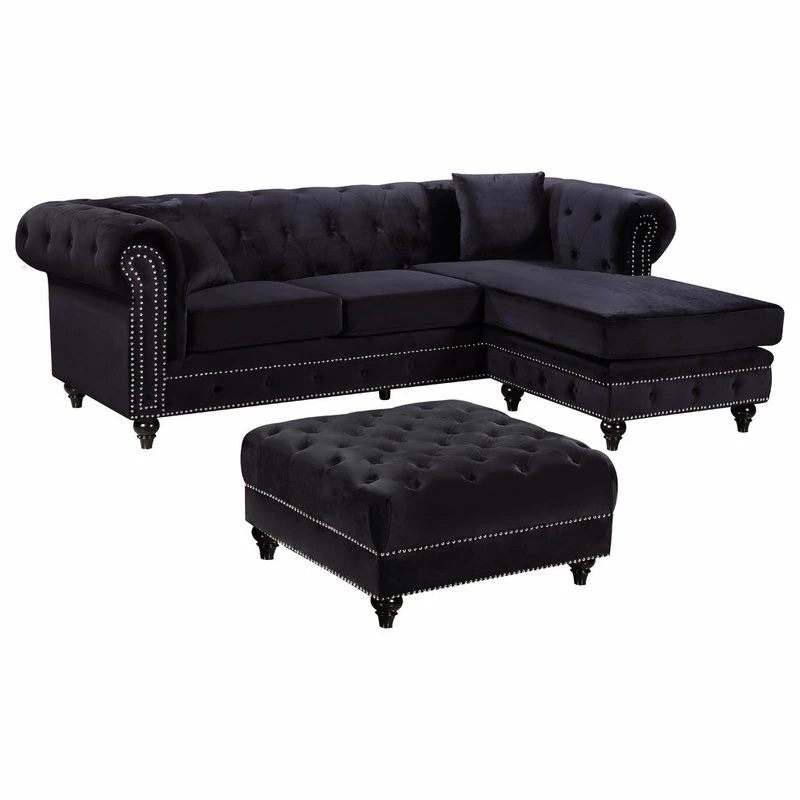 Deals 🌟 Meridian Furniture Sabrina Velvet 2-Piece Reversible Sectional, Black 🎉 - Image 2