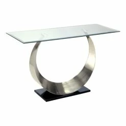 Cheapest ⌛ Furniture Of America E-Commerce By Enitial Lab Furniture Of America Suse Glass Top Console Table In Silver Satin Plated 🤩