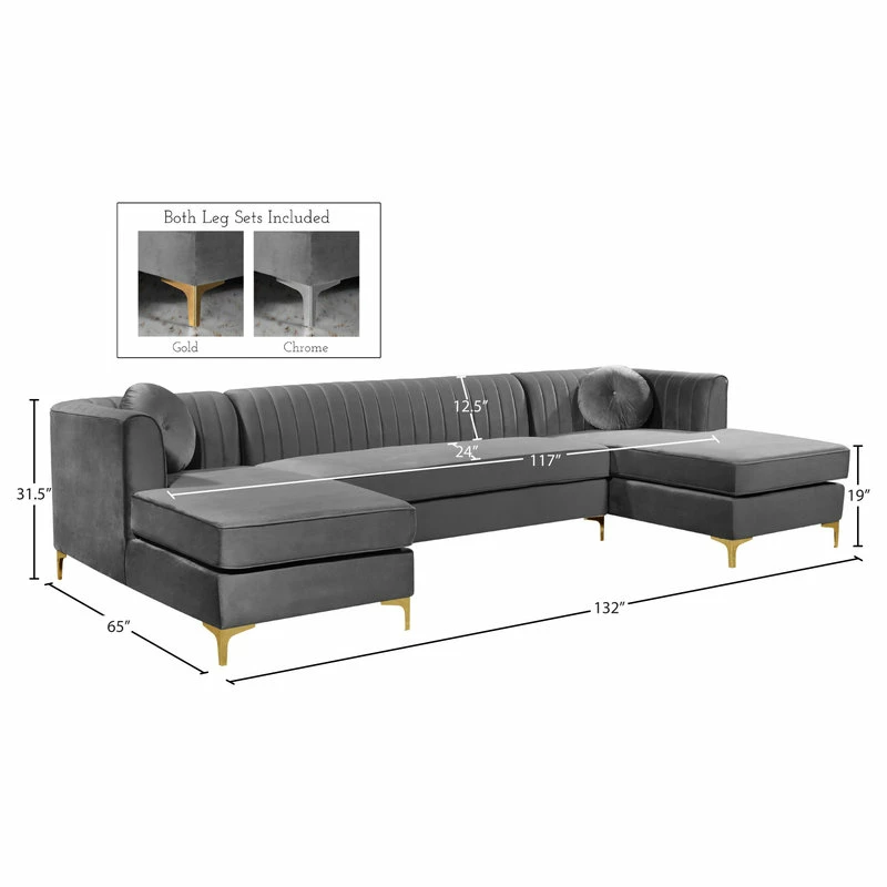 Top 10 ❤️ Meridian Furniture Graham Gray Velvet 3pc. Sectional, Gray 🌟 - Image 7