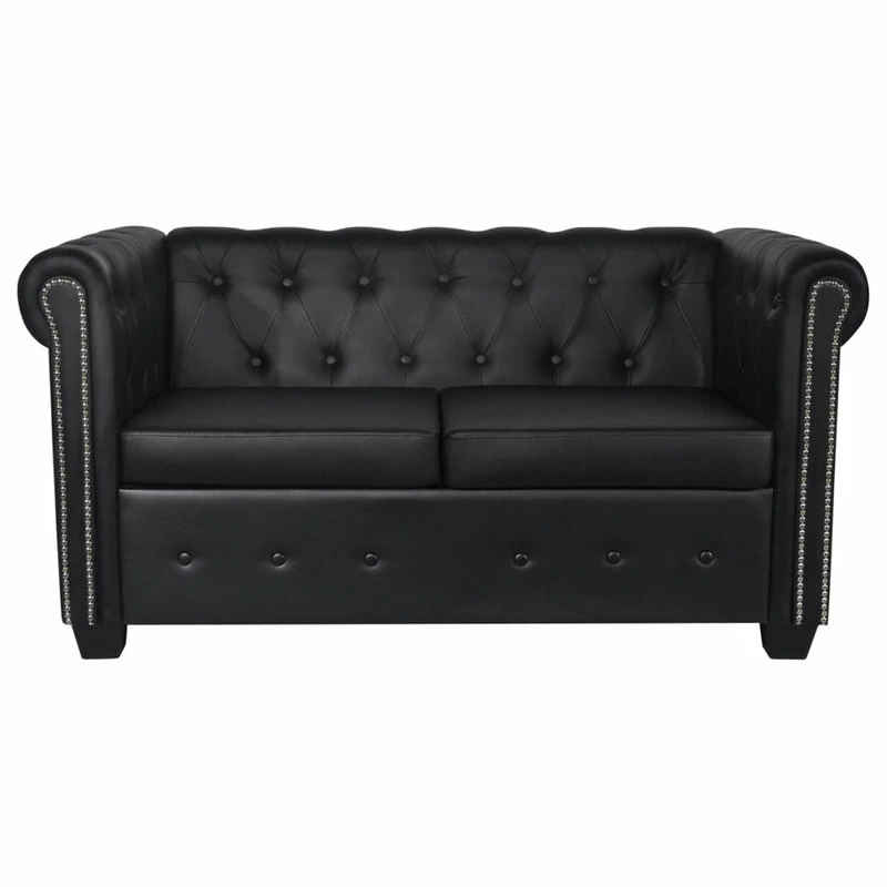 Budget ๐ Vida XL LLC VidaXL Chesterfield 2-Seater Artificial Leather Black Living Room Furniture โจ - Image 4